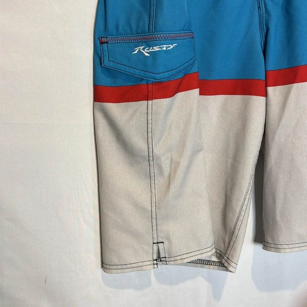 Rusty men’s board shorts blue black striped size 34 waist